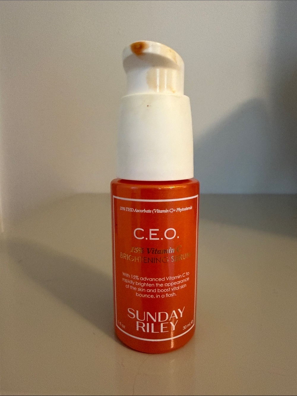 Sunday Riley C.E.O. Brightening Serum - Orange and White Pump Bottle